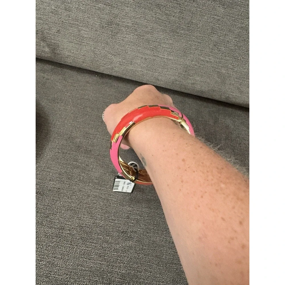 Bijoux‎ Terner Gold Pink Red Enamel Fire BR Tone Clamp Bracelet New With Tag $98